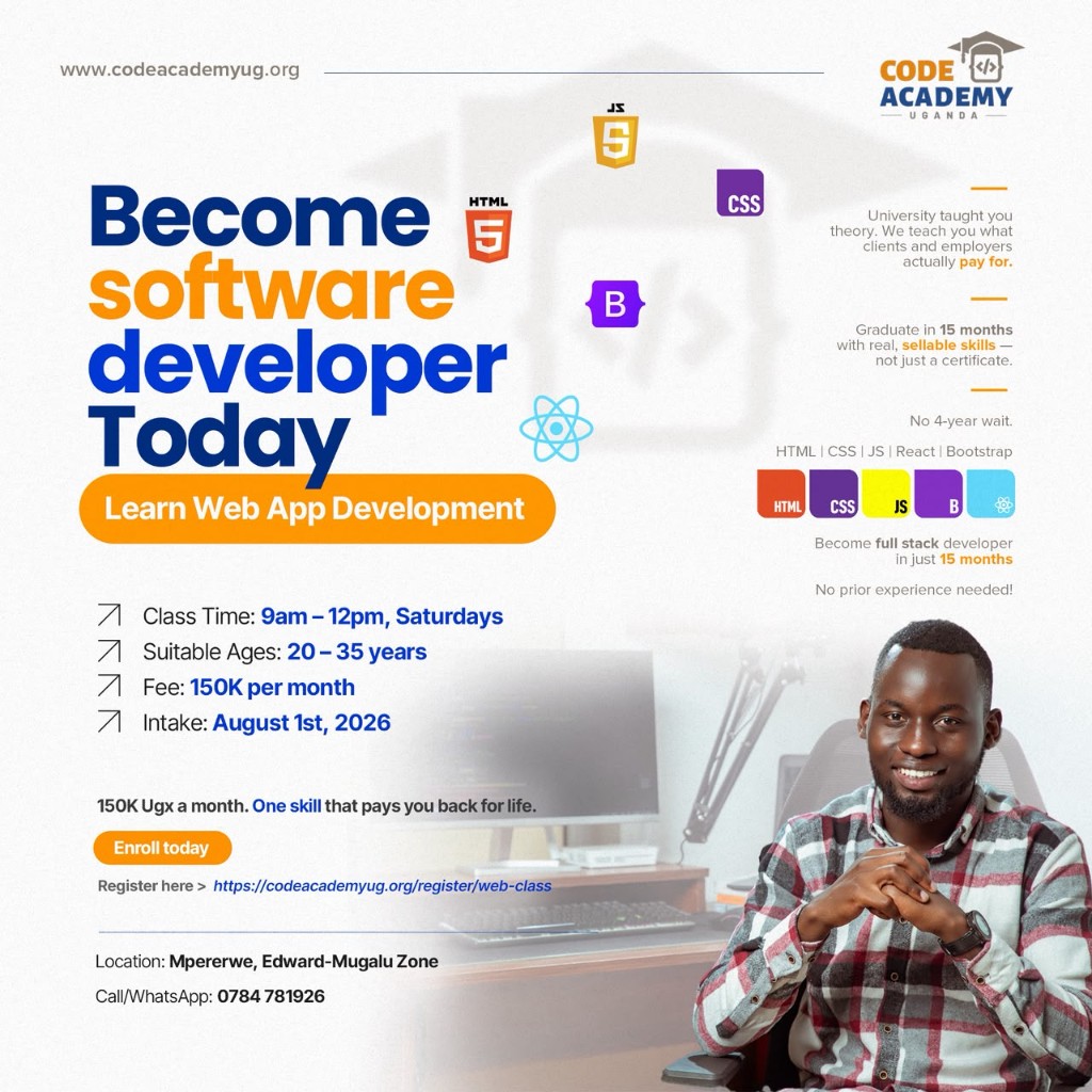 Code Academy Uganda Web App Development class flyer